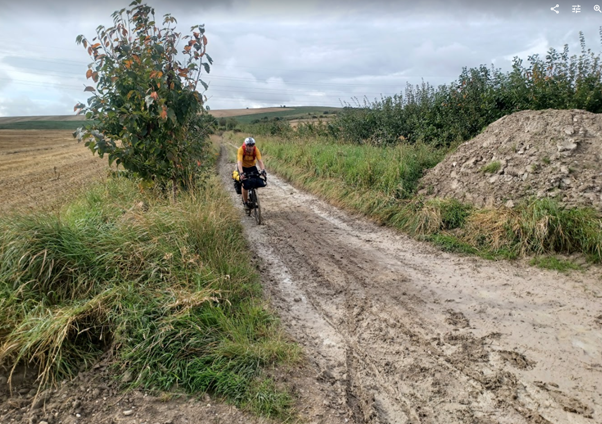   Photo: off road – slippery chalk is a challenge for all . 